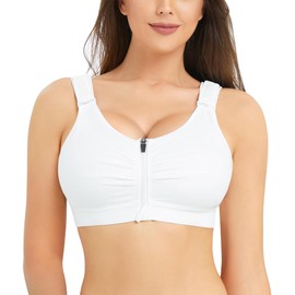 BRABIC Zip Front Closure Everyday Bra for Women Post Surgery Compression Support with Adjustable Straps Wirefree (X-Large, White)