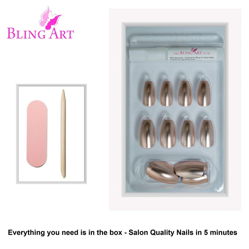 Bling Type False Nails Beige Metallic Ballerina Coffin 24 False Nails