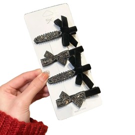 BRIIKPP Hairpin Bangs Hair Clip, Black, Bangs Clip, Stylish, Cute, Hair Ornament, Bowknots, Set of 4, Velour