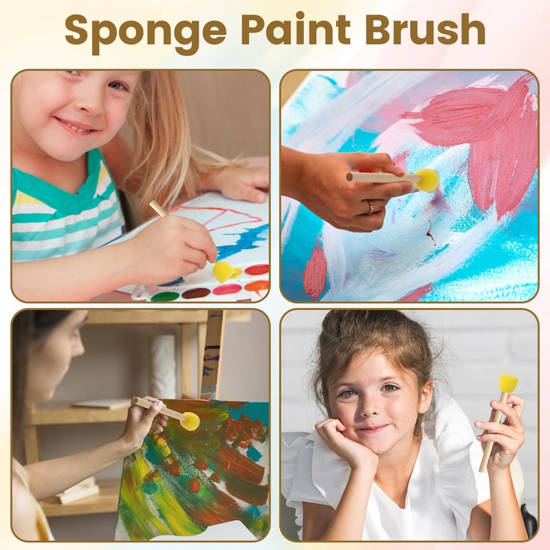 Pndeyo 10pcs Round Sponge Brushes for Painting, Foam Paintbrushes with