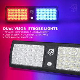 Xprite Red/Blue 2-in-1 Visor Strobe Lights Interior Windshield Emergency Warning Lights for Police Firefighter Construction Vehicles Trucks