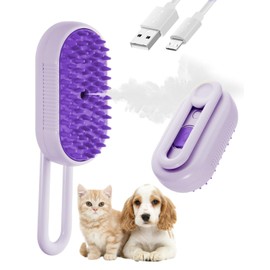 Frelara Cat Steam Brush for Shedding - 3 in 1 Steam Cat Brush for Grooming and Massage - Adjustable Cat Brush with Steam for Dogs, Removing Tangled and Loose Hair (Purple)