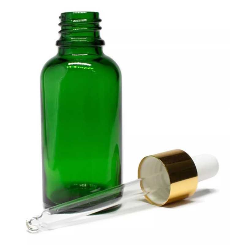 Meliars Gotero 50 Ml Cristal Verde Bulbo Dorado (25 Pzs)