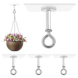 Josojoou 4Pcs Sticky Ceiling Hooks for Hanging Plants, Closed End Adhesive Ceiling Hooks, Heavy Duty Outdoor Celling Plant Hook, No Drilling for Bathroom, Living Room, and Kitchen