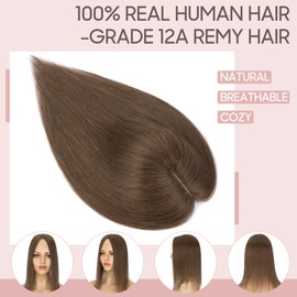 Silk-co 6inch Hair Topper for Thinning Hair Women Clip in Real Remy Human Hair One Piece Extensions Top Piece Base Size 10 * 12cm Silk+Lace Base (#04 Medium Brown)