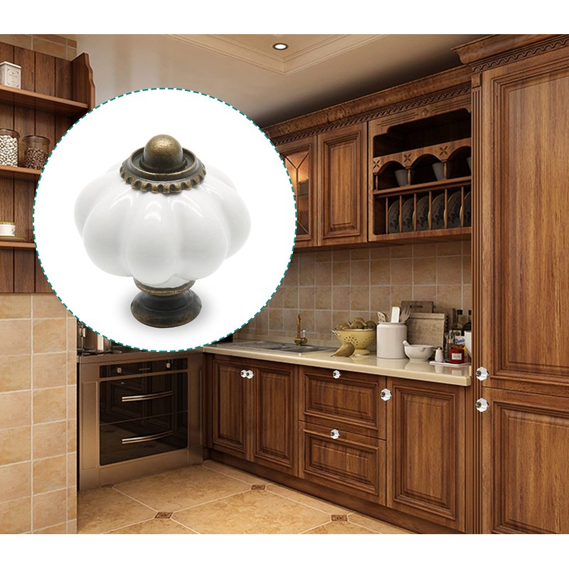 Seimneire 12pcs White Pumpkin Knobs, Vintage Ceramic Cabinet Knobs, Dresser