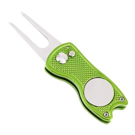 Mile High Life All Metal Foldable Golf Divot Tool with Pop-up Button & Magnetic Ball Marker (Lime Green Fish)