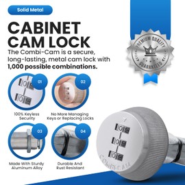 Combi-Cam Combinated Lock 7850R - Large Chrome Cam Lock | Keyless 3-Dial Pick-Proof Security Lock | Metal Locks For lockers, Doors, Drawers, Cabinets, & More | Versatile, Durable, & Rust Resistant