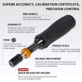 FIRSTINFO H5178 | 1/4" | 0.1-1.2 Nm, 1.33-10.18 in-lbs | Adjustable Torque Screwdriver | with Quick Release Bit Holder