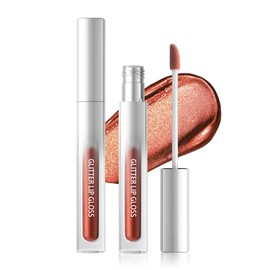 Glitter Lipgloss Gold Braun, Metallic Shimmer Flüssiger Lippenstift 24 Stunden Halt, Waterproof Non-stick Cup Diamond Glitzer Lip Gloss, Hochpigmentiert Sparkly Glossy Lippenstift Makeup für Frauen-05