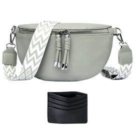 QJFHURB Crossbody Bag Women's Bum Bag Women's Stylish Crossbody Bag Women's Wide Strap Bum Bag Women's Leather Cross Bag Women's Cross Bag Bum Bag Leather Women's Cross Bag with Card Holder, Green