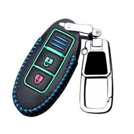 LETINGFAR Key Case for Nissan, Smart Key Case, Key Cover, Genuine Leather, Designed for Nissan 3 Buttons, Key Holder, for Teana X-Trail X-TRAIL QASHQA, etc, blue / black