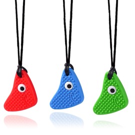 Chew Necklaces for Sensory Kids, Seeway Chewy Necklace Sensory Motor Aids, 3 Pack Silicone Sensory Chew Toys, Different Textures Chewelry, Strengthen Oral and Facial Muscles 【Red, Green, Blue】