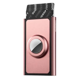 DUGRAFT Minimalist Wallet for Men Airtag Holder, Slim Metal POP UP Credit Card Holder RFID Blocking Air Tag Wallet, Rose Gold