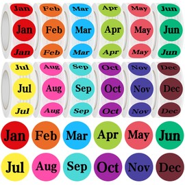 Zonon 12 Rolls 1 Inch Round Month Labels, 12 Months of The Year Labels Monthly Adhesive Sticker Color Coding Month Tag Decorative Sticker, 500 Pieces Per Roll (Black)