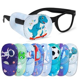 8 Pieces Eye Patches for Kids Boys,Cartoon Dinosaur Car Eye Patch for Lazy Eye Amblyopia Strabismus Reusable Glasses Over the Lens Eyepatch for Lazy Eye Amblyopia Strabismus Toddler Children