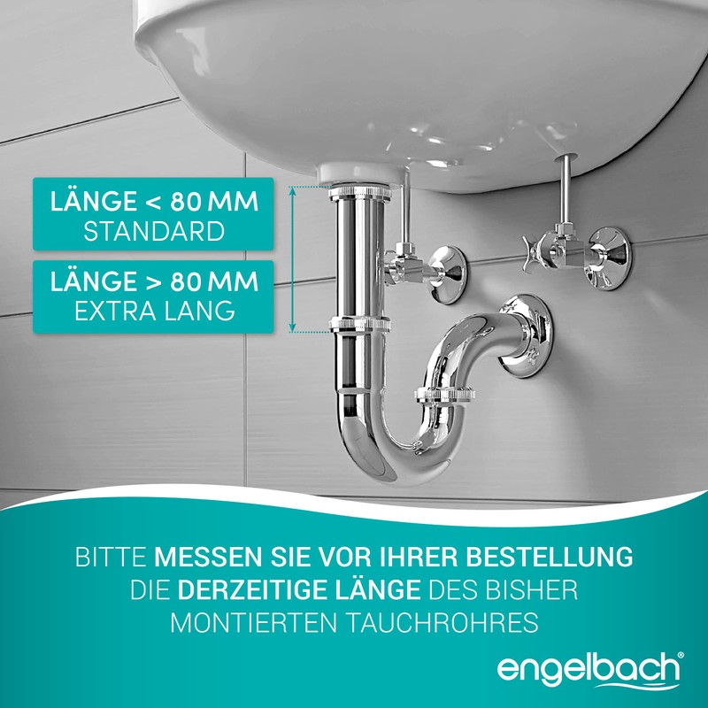 Engelbach® Siphon for washbasins, extra long 200 mm, drain pipe,