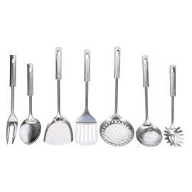 MAGICLULU 7pc Stainless Steel Kitchen Utensil Set Non-Stick Cooking Gadgets Long Handles Easy to Clean Safe for Camping
