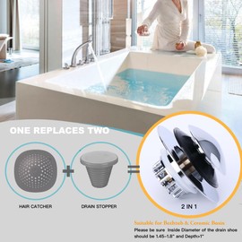 Bathtub Drain Stopper, Bath Tub Drain Stoppers, Tub Stopper Bathtub Drain, Bathtub Stopper, Pop-up Tub Stopper with Effective Filter Basket, Anti-Clogging Tub Drain Stopper for 1.45-1.8" Drain Shoe