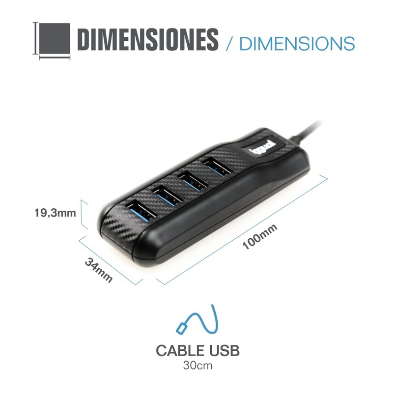 IGGUAL HUB TYPE C X 4 PUERTOS USB 3.1 Carbon