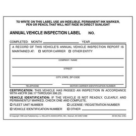 50-Pack, Annual Vehicle Inspection Label, 2-Ply Adhesive Vinyl, Prenumbered, DOT Compliant, J. J. Keller & Associates, Inc.