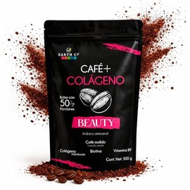 Earth Co  Café  Colágeno BEAUTY  Colágeno Hidrolizado Bovino, Biotina (B8) y Ácido Fólico (B9)  Piel, Cabello y Uñas  Molido con Canela  500g         