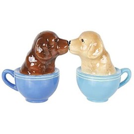 Set Of 1 Kissing Puppies in Tea Cup Salt and Pepper Shaker