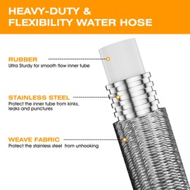 Garden Hose 50 FT - Flexible Metal Stainless Steel Water Hose with 3-Layer Anti-Burst Design, Freeze-Proof Heavy Duty Fabric Skin & Crush-Resistant Brass Fittings for Yard, RV, Car Washing(Grey,50 ft)