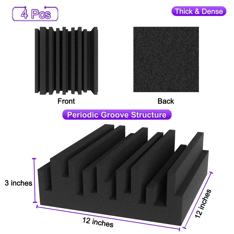 TroyStudio Thick Acoustic Foam Panels, 12 X 12 X 3