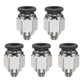 sourcing map 5pcs Push to Connect Fittings 6mm Tube OD x 10-32" UNF Thread Male Straight Union Fittings Copper Quick Connect Pneumatic Fittings for Semi Truck Trailers Air Brake System, Black