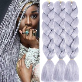 Xtrend 3 Packs 24 Inch Grey Jumbo Braiding Hair for Twist Box Bradis Hair Kanekalon Braiding Hair High Temperature Synthetic Hair for Women (3 Packs, Grey#)