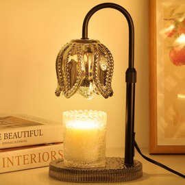 UYGEHGB Tulip Candle Warmer Lamp – Vintage Wax Melt Warmer with Timer, Dimmer & Adjustable Height for Jar Candles – Decorative Home Accent for Women, 2 Bulbs Included (Gray)