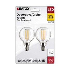 Satco 21810-4G16.5/LED/CL/927/120V/E12/2CD Globe (S21810) Globe Style Antique Filament LED Light Bulb