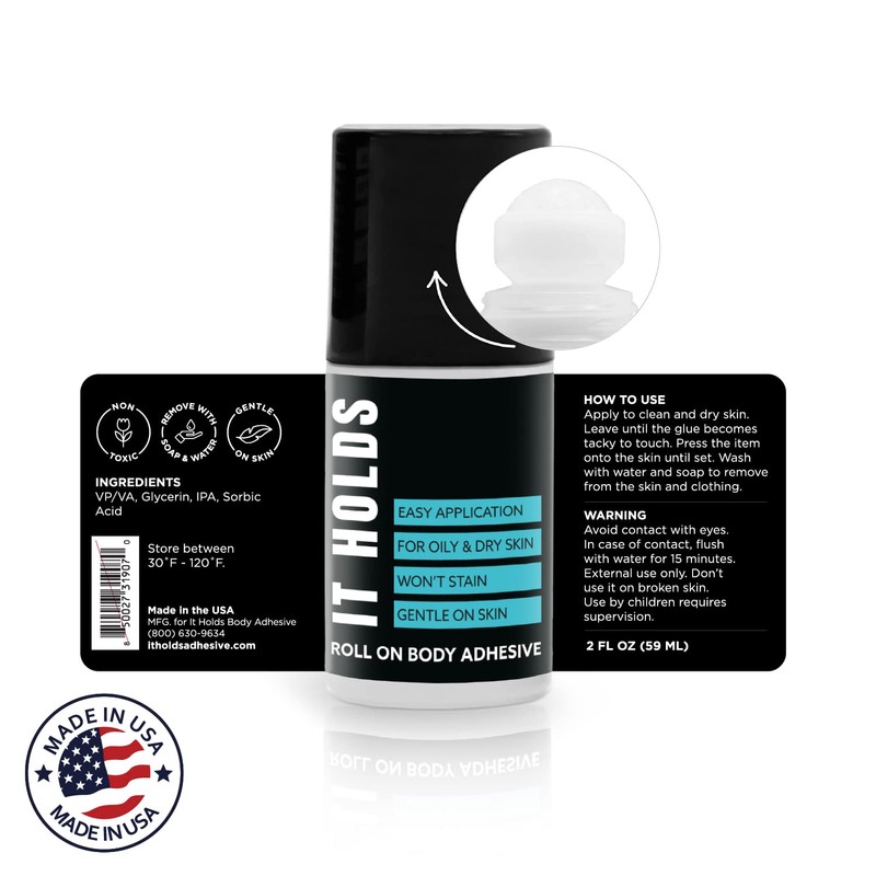 Fabric & Body Adhesive Roll On Glue for Skin, Clothing,