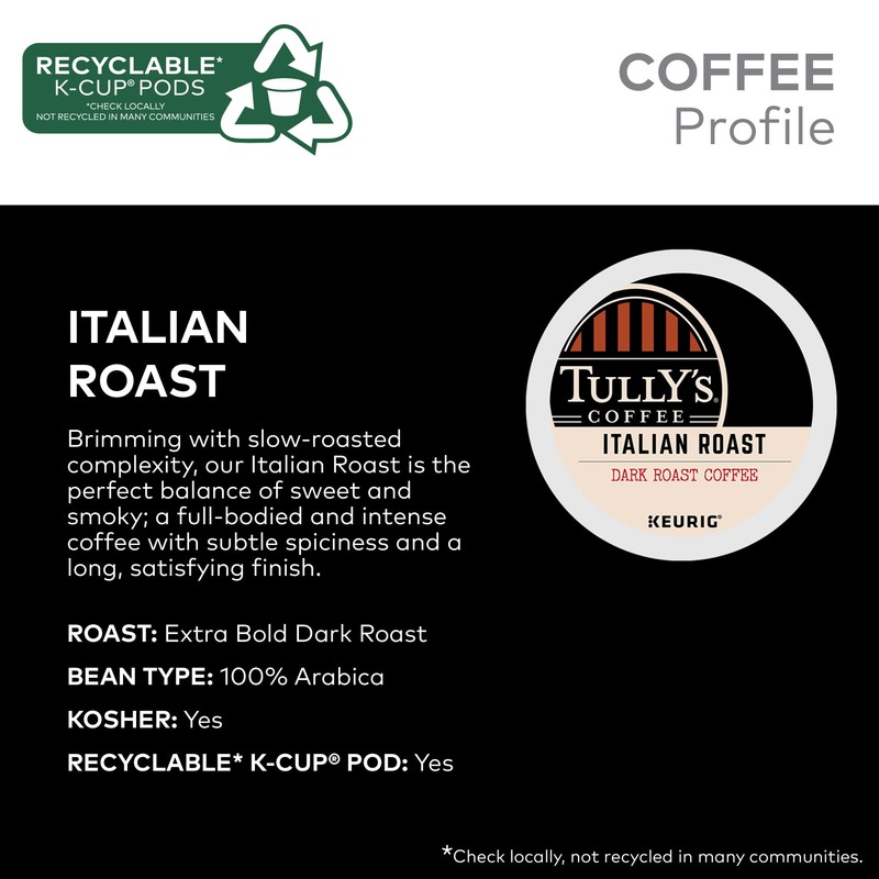 Tully's Coffee Italian Roast Keurig Single-Serve K-Cup Pods, Dark Roast