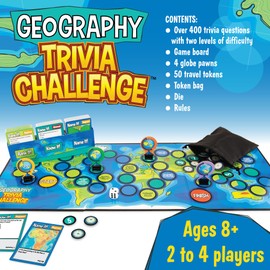 MindWare Geography Trivia Challenge - Board Game for Kids 8-12 and Up - Fun Trivia with 432 Double-Sided Question Cards - Educational Geography Game - Ages 8 and Up