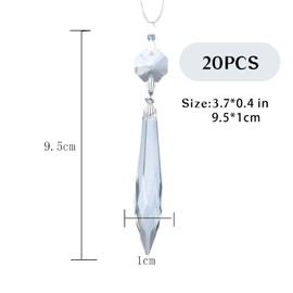 HDCRYSTALGIFTS 20Pcs Chandelier Icicle Crystal Prisms with Bead Crystals Lighting Lamp Replacement Parts (63mm, Clear)