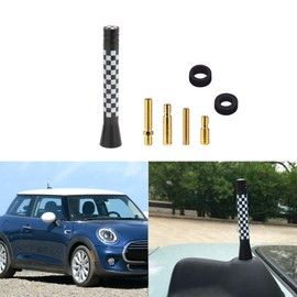 Xotic Tech Car Short Antenna Black/White Checkerboard Theme Compatible with Mini Cooper All Models & More Other Cars 3"