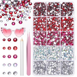 15000 Pcs Red Resin Rhinestones for Bedazzling, Bedazzler Kit Flatback Half Round Rhinestones, Multicolor 3-5mm Flatback Crystal Gems for Nail DIY Crafts Face Tumblers Mugs Clothing
