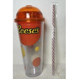 Reeses New Tall Reese’s Peanut Butter Cup Dome Milkshake Water Bottle Tumbler  + Straw
