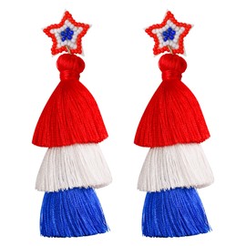 4th of July Earrings for Women, Patriotic Earrings for Fourth of July Accessories as Independence Gift, 4th of July Red White and Blue Accessories American Tassel Jewelry Suit for American Flag Dress
