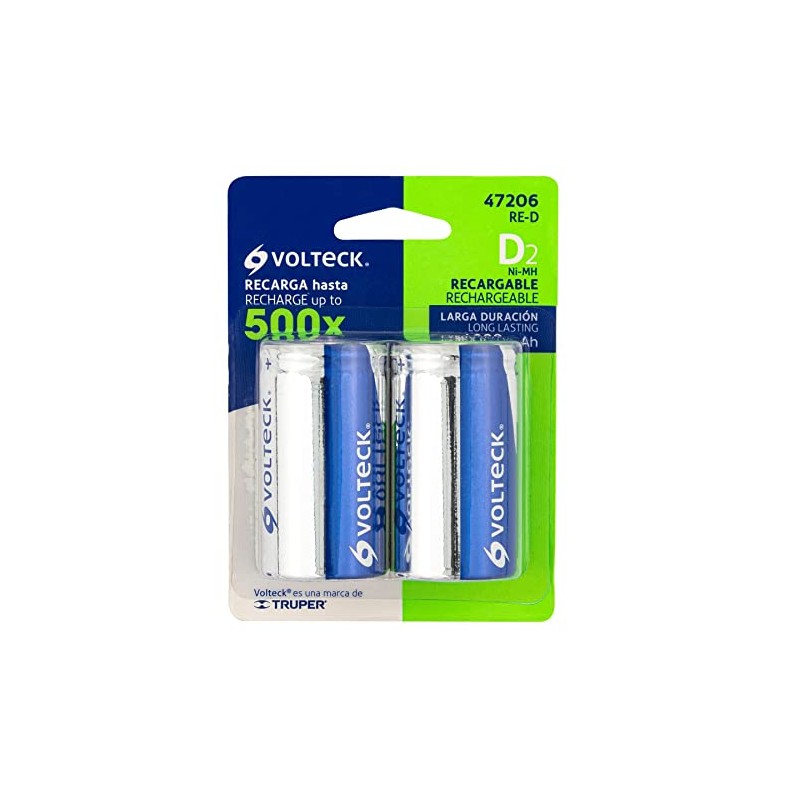 Volteck RE-D, Pilas recargables, larga duración, D, 4, 000 mAh,