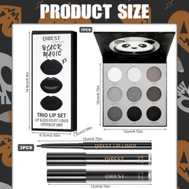 Halloween Makeup Kit, Halloween Face Make-Up, Includes 3 Black Matte Liquid Lipstick, Lip Liner, Lip Gloss and Black Smoky Eyeshadow Palette, for Halloween Party Cosplay
