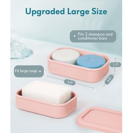 Quatish Large Travel Soap Case, Leakproof Soap Holder with Draining Layer, Silicone Bar Soap Holder for Bathroom, Traveling, Camping, Outdoor, Gym, Portable, Pink