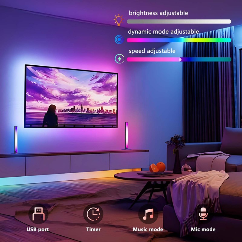 LED Light Bar, 2 Pieces, Smart RGB Lamp, Dimmable Ambient