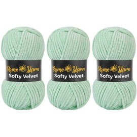 Rome Yarn Softy Velvet Wool 100 g - 120 m | Velvet Yarn Chunky Chenille Wool, Baby Wool, Amigurumi Super Bulky Yarn for Crochet and Knitting Wool, Fluffy Yarn, Velvet Yarn (3 Balls, 903 Mint Green)