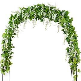 Mavee 4 Pcs 7.2 Feet Artificial Flower Vine Silk Wisteria Garland Hanging Rattan with Ivy Leaf for Wedding Home Decor (White)