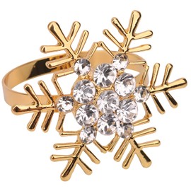 Trimming Shop 6pcs Gold Snowflakes Napkin Rings Christmas Napkin Holder Xmas Serviettes Napkin Buckle with Diamante Rhinestone Christmas Dinner New Year Thanksgiving Wedding Party Table Decoration