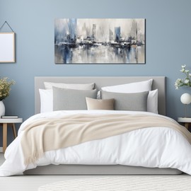 Blue Gray Abstract Cityscape Canvas Wall Art Decor Prints Large Canvas Wall Art for Living Room Modern Artwork Canvas Painting Wall Decor for Bedroom Home Office Wall Art Decor 20x40 inch
