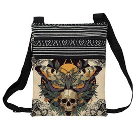 LiuenMgg Skull Butterfly Messenger Bag Small Ethnic Pattern Printed Adjustable Strap Crossbody Zipper Bag Skull Butterfly Phone Bag Wallet Cute Shoulder Handbag for Women - 1